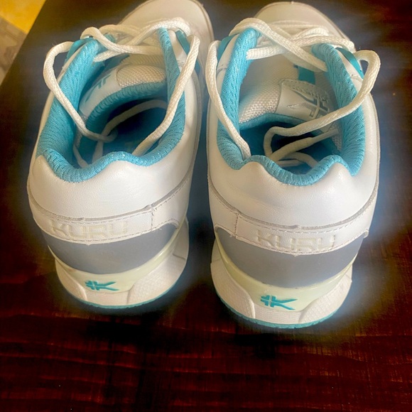 Ladies leather Kuru white and teal sneakers - Picture 1 of 4